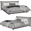 Modern Double Bed Interior Design with Upholstered Headboard Linen Bedding White Gray Pillows