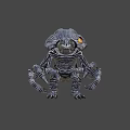 Game Movie Monster Character With Armored Head And Glowing Yellow Eyes Striped Body