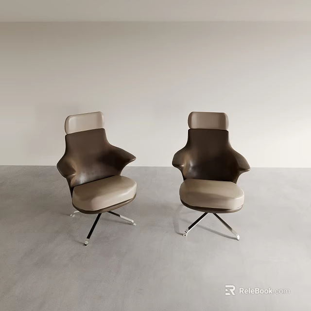 Modern Office Chair With Brown Beige Upholstery Armrest And Metal Swivel Base 3d model 