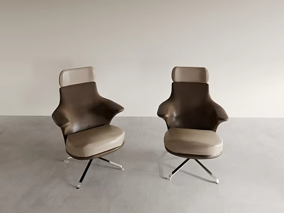 Modern Office Chair With Brown Beige Upholstery Armrest And Metal Swivel Base 3d model