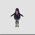 Anime Girl Character With Purple Long Hair Red Bow Black School Uniform And Long Socks