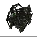 Pilot Character Inside Dark Metal Mech With Green Display Screen And Mechanical Frame 3d model