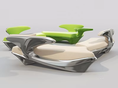 Abstract Shape Sofa With Beige Green Silver Metal Frame Modern Stylish Living Room Interior Design 3d model