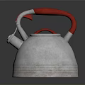 Silver Metallic Kettle With Red Handle And Ribbed Design For Household Use
