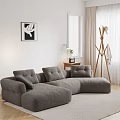 Modern Living Room Interior With Gray L Shaped Sofa Wall Art And Wooden Coat Rack