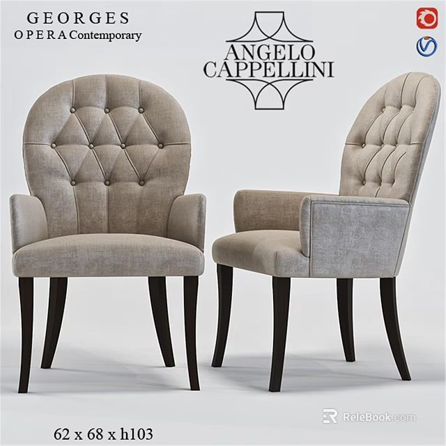 Cappellini Accent Chair with Beige Tufted Backrest Armrests and Dark Wooden Legs 3d model 