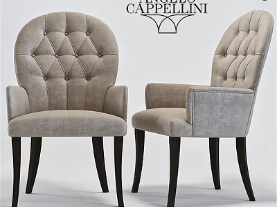 Cappellini Accent Chair with Beige Tufted Backrest Armrests and Dark Wooden Legs 3d model