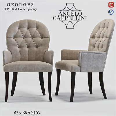 Cappellini Accent Chair with Beige Tufted Backrest Armrests and Dark Wooden Legs 3d model