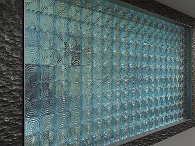 Blue Green Glass Block Feature Wall With Spiral Patterns And Translucent Design 3d model