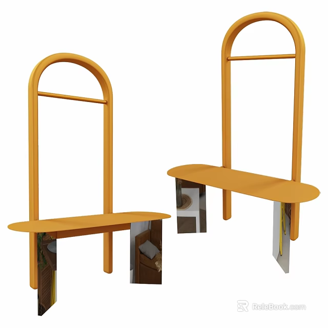 Two Wooden Arched Shelves With Curved Tops And Flat Shelf Boards Design 3d model 
