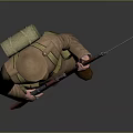 Detailed Game Movie Character In Brown Military Uniform Holding Rifle Standing Pose