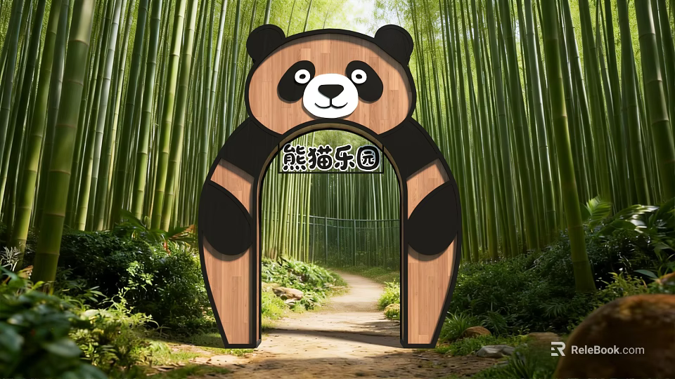 Panda Shaped Entrance Gate For Panda Park With Bamboo Forest Background 3d model 