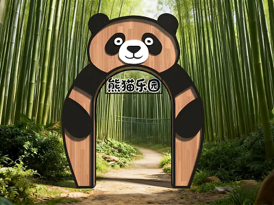 Panda Shaped Entrance Gate For Panda Park With Bamboo Forest Background 3d model