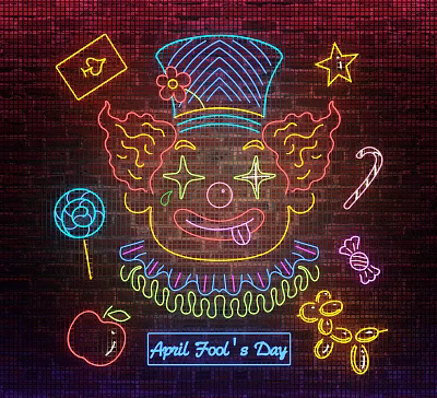 Vibrant Neon Decorative Lights Featuring Clown Face April Fools Day Candy Apple Stars And Flowers 3d model