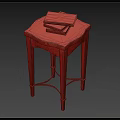 Wooden Hexagonal Stool With Slender Legs And Stacked Books On Top Surface