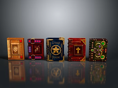 Ornate Carved Decorative Boxes With Colorful Emblems And Gemstone Accents 3d model