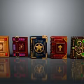 Ornate Carved Decorative Boxes With Colorful Emblems And Gemstone Accents