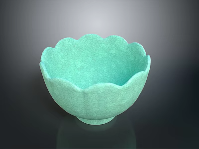 Light Green Petal Shaped Ceramic Sculpture Bowl With Artistic Textured Surface 3d model