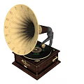 Classic Vintage Phonograph Featuring Golden Horn Wooden Base And Retro Decorative Design