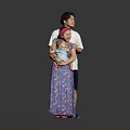 Cute Baby Child With Mother And Father In Family Portrait Against Gray Background