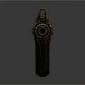 Sci Fi Weapon Design With Golden Intricate Carvings And Blue Glowing Elements