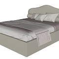 Modern Upholstered Double Bed With Striped Sheets Pillows And Throw Blanket 3d model
