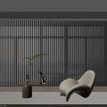 White Vertical Blinds In Modern Minimalist Room With Large Windows White Chair And Green Plant