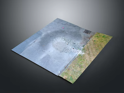 Top View Of Urban Ground With Gray Pavement Gravel Pile And Green Grass 3d model