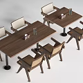 Two Wooden Dining Table Set With Light Upholstered Chairs And Decorative Items 3d model