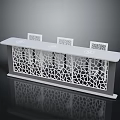 Modern Reception Desk With Laser Cut Design And QR Code Signs On White Countertop