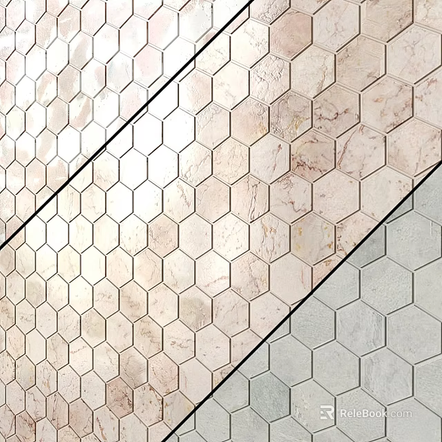 Hexagonal Marble Tiles with Beige and Gray Textures for Modern Wall Decoration 3d model