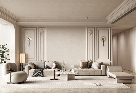 Cream Living Room French Living Room 3d model