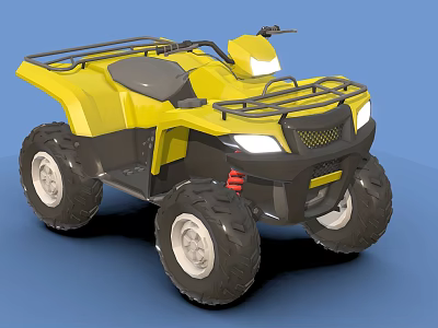 Yellow Four Wheeled Motorcycle with Front Headlights Roof Rack and Large Tires 3d model Yellow Four Wheeled Motorcycle with Front Headlights Roof Rack and Large Tires 3d model