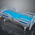 Modern Hospital Medical Bed Featuring Blue Mattress White Frame And Wheels