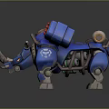 Futuristic Blue Armored Mechanical Rhino With Detailed Design And Red Lights