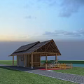 Garden Landscape Design With Green Fields Central Building Pathways And Water Body
