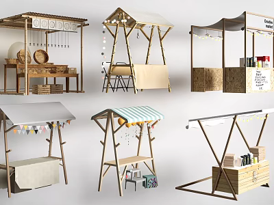 Outdoor Garden Decorative Structures With Various Wooden Bamboo Frames Canopies And Storage Boxes 3d model