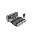 Elegant Double Bed With Upholstered Headboard Plush Pillows And Textured Throw Blanket In Neutral Tones