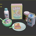 Breakfast Food Collection Featuring Milk Cereal Peanut Butter Bread And Bowl