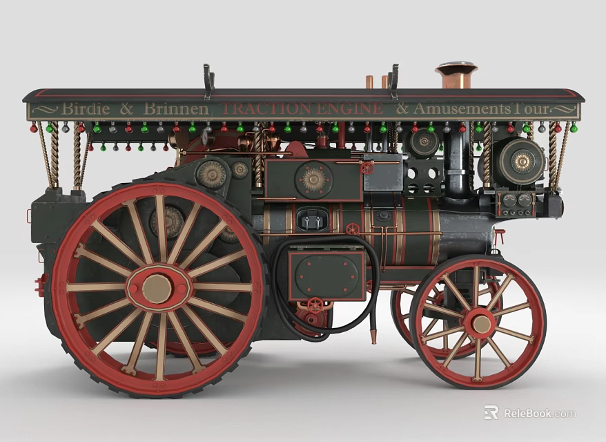 Vintage Birdie and Farmer Steam Traction Engine With Large Red Green Wheels 3d model 