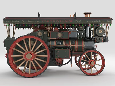 Vintage Birdie and Farmer Steam Traction Engine With Large Red Green Wheels 3d model