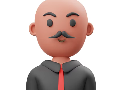 Cartoon Man With Bald Head Mustache Black Shirt And Red Tie 3d model