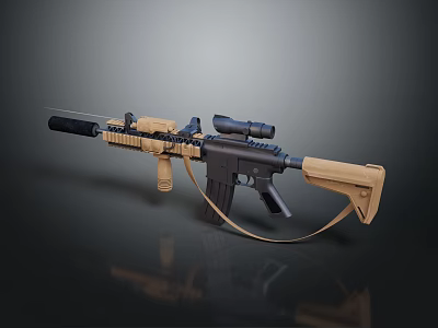 Tactical Rifle Black And Tan With Telescopic Scope Silencer Ergonomic Grip And Military Design 3d model