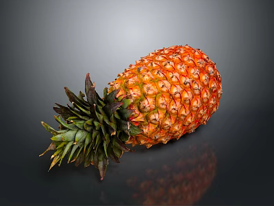 Fresh Ripe Pineapple With Green Leaves And Golden Yellow Skin Against Dark Background 3d model