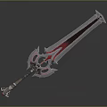 Fantasy Ornate Sword Weapon Design With Red Blade And Silver Intricate Hilt
