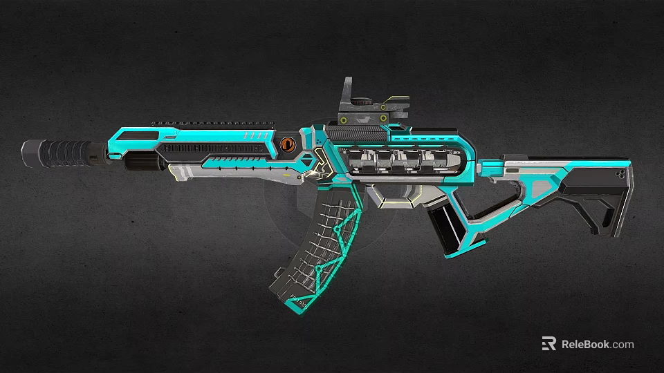 Teal Futuristic Rifle With Modern Tactical Design Sleek Grip And Barrel 3d model 