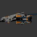 Detailed Sci Fi Mechanical Spaceship Model With Silver Blue Orange Intricate Design