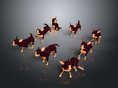 Cartoon Brown And White Dogs Arranged In Circle On Gray Background 3d model