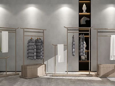 Modern Clothing Racks With Hanging Clothes Storage Baskets Soft Lighting And Decor Shelves 3d model