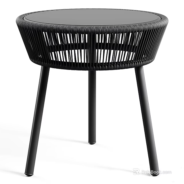 Woven Rattan Coffee Table with Slim Black Metal Legs Modern Style 3d model 